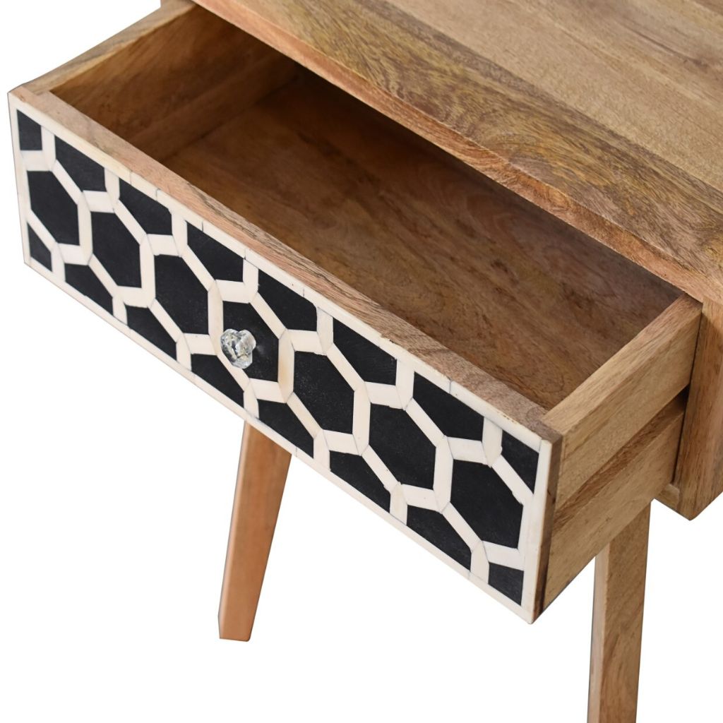Wooden Nightstand with 1 Drawer | Bone Inlay