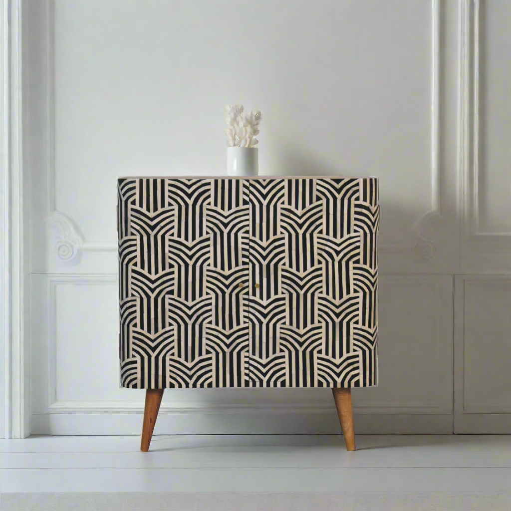 Small Bone Inlay 2 Door Storage Cabinet | 32" Edessa - Art Deco