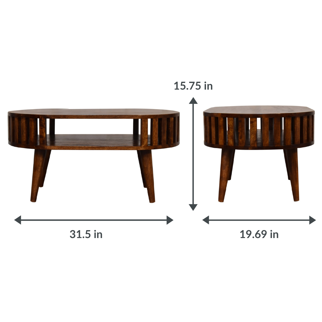 Oval Coffee Table with Shelf | Ariella - Chestnut Finish