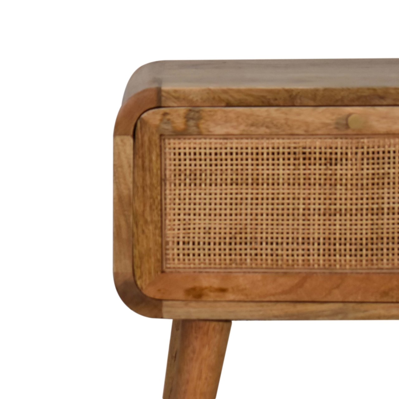 Boho Chic Woven Rattan Nightstand | Oak Finish