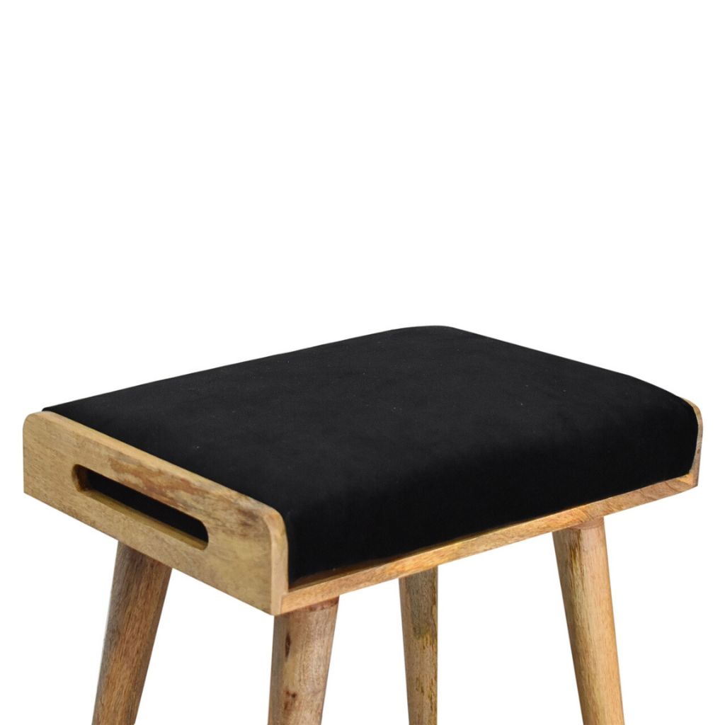 Small Footstool Upholstered in Black Velvet