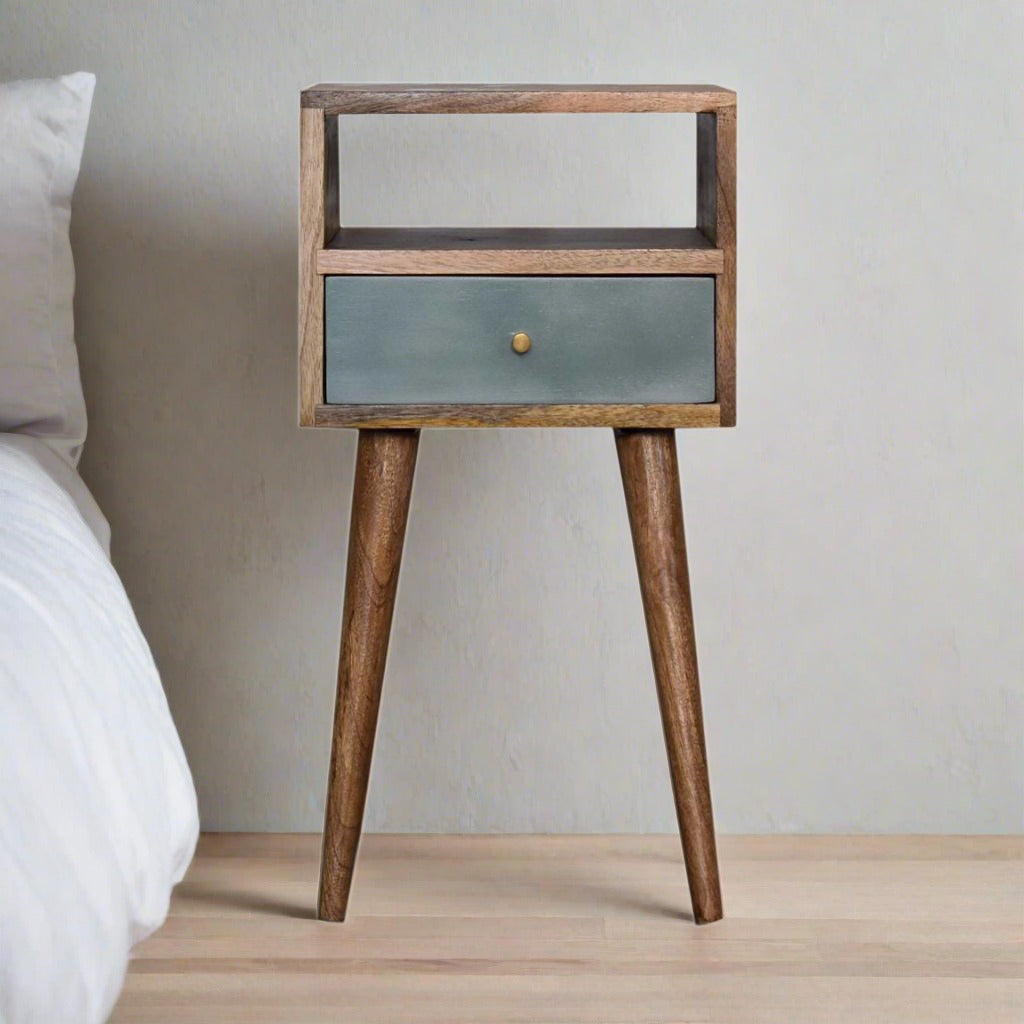 Small Nightstand with Duck Egg Drawer | Oak Finish