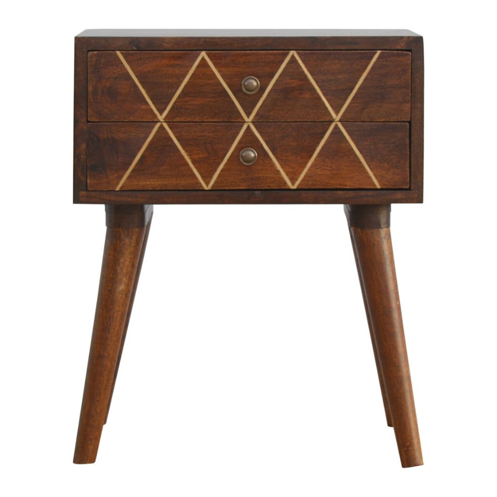 Mid Century Modern Nightstand with Geometric Brass Inlay