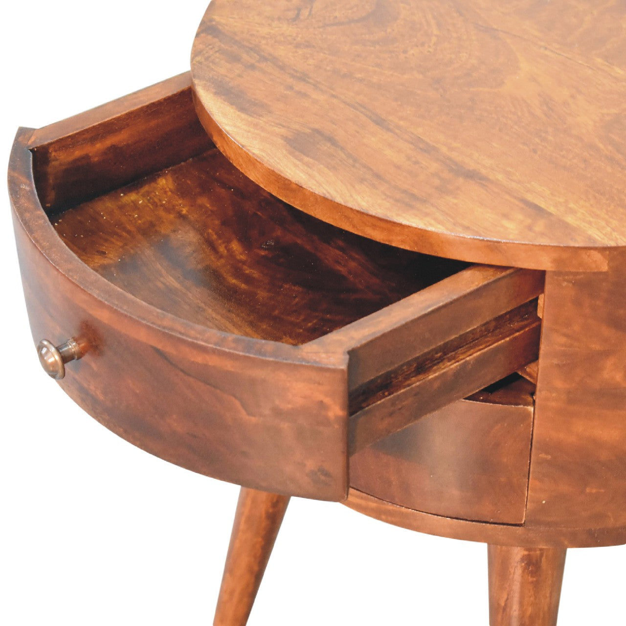 Odyssey Round Bedside Table | Chestnut Finish