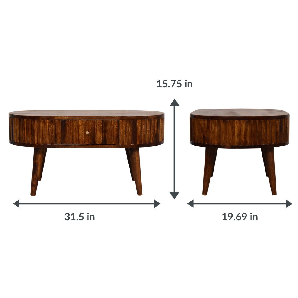 Oval Coffee Table with Storage | Chestnut